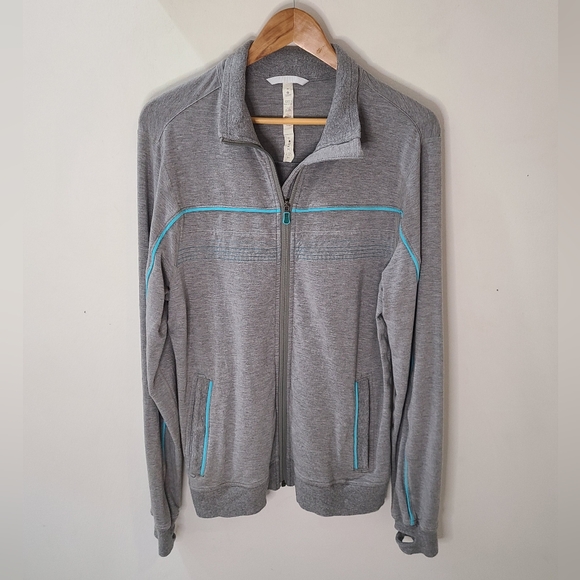 Lululemon Mens Gray Full Zip Track Jacket w/Blue Stripe Accent & Thumbholes S-M - Picture 3 of 15